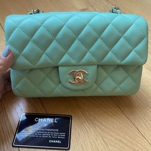 Chanel mini classic flap bag in baby green